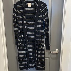 Chaser Striped Black and Gray Women's hooded cardigan NWOT